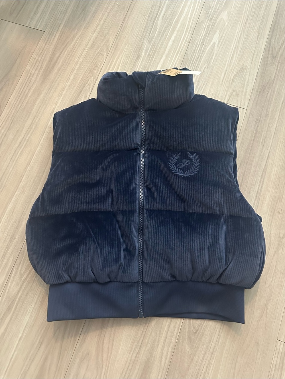 PINK Victoria's Secret Navy Quilted Corduroy Puffy Vest S NEW